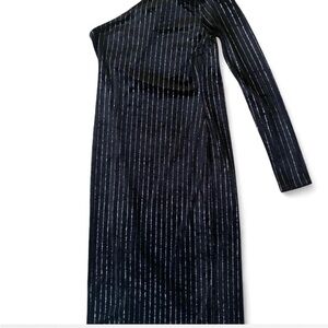 Black and Silver One-Shoulder Dress Midi Romantic size 4 whimsygoth